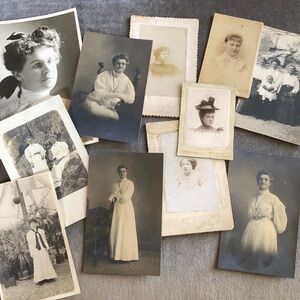 Lot 11 assorted RPC real photo postcards & cabinet cards early 1900’s women